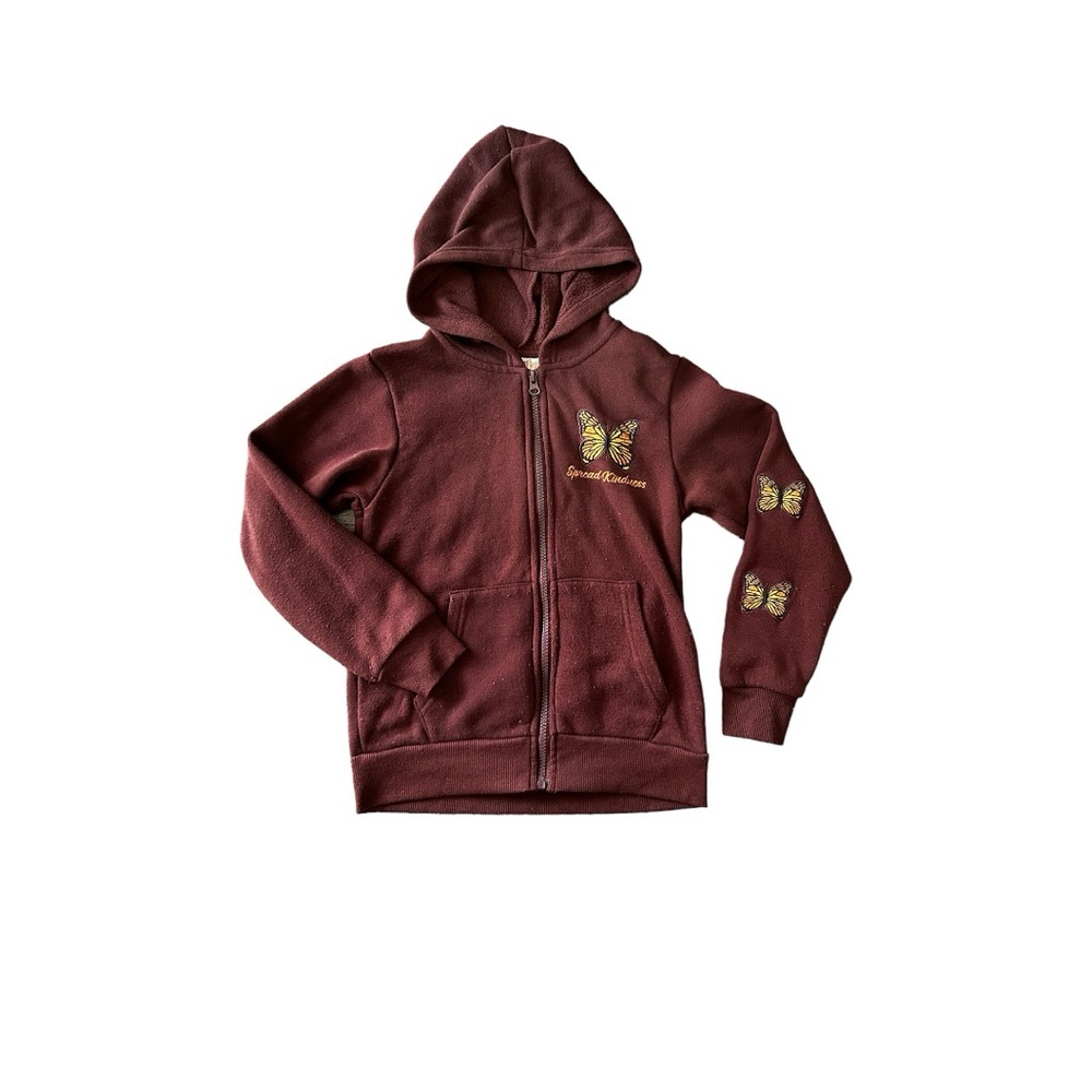 Girls Pink  Brown Butterfly Spread Kindness Zip Up Hoodie  🦋